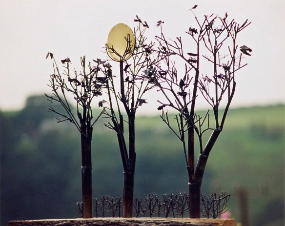 Rookery ll - Mild steel / brass / elm 1998. Private collection