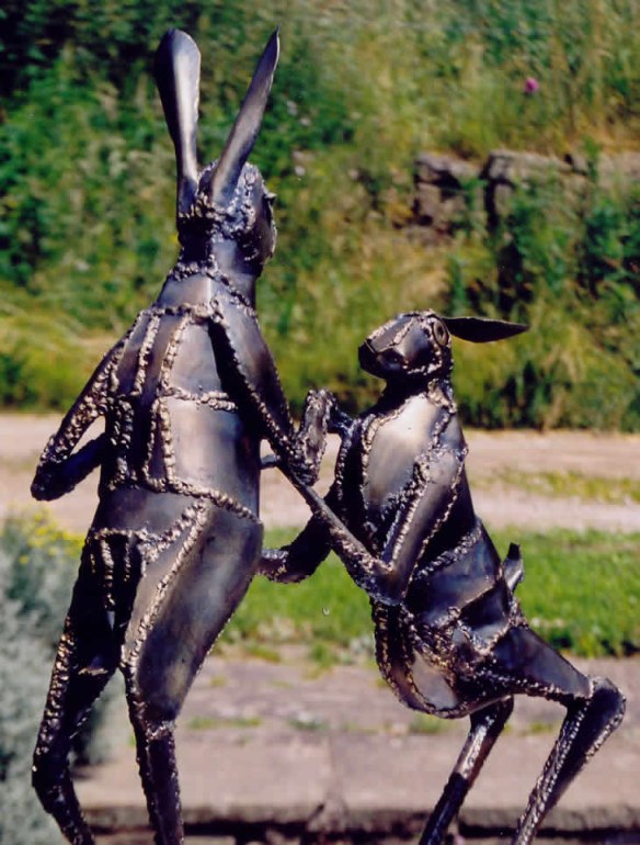 Boxing Hares - Mild steel 2005. Private collection