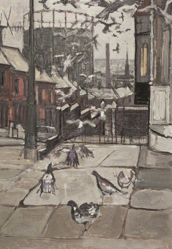 Junction of Saunders Road and Downham Street Blackburn - Oil on board 1960's. Collection - Blackburn Museum and Art Gallery