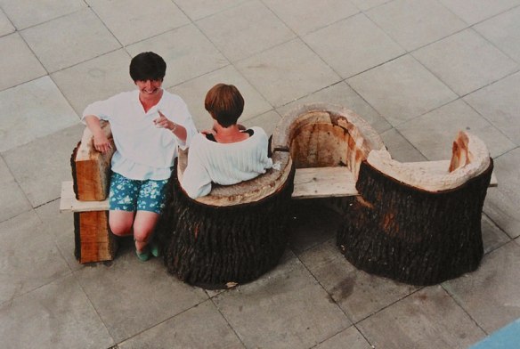 Snake Double Kissing Seat - Elm 1994. Commission - Henshaws College, Harrogate